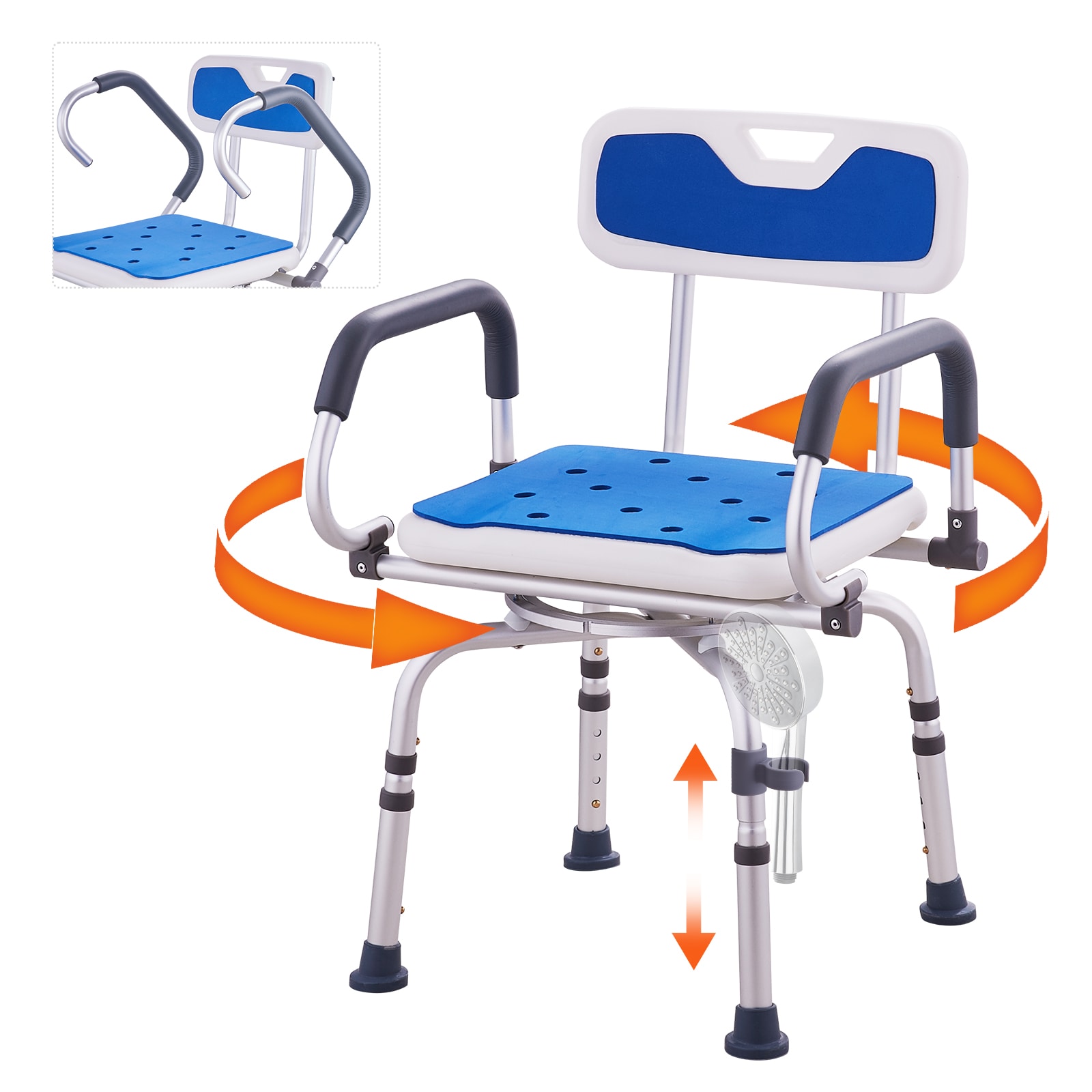 Swivel Shower Chair With Rotating Seat And Pivoting Armrests_voghion.com